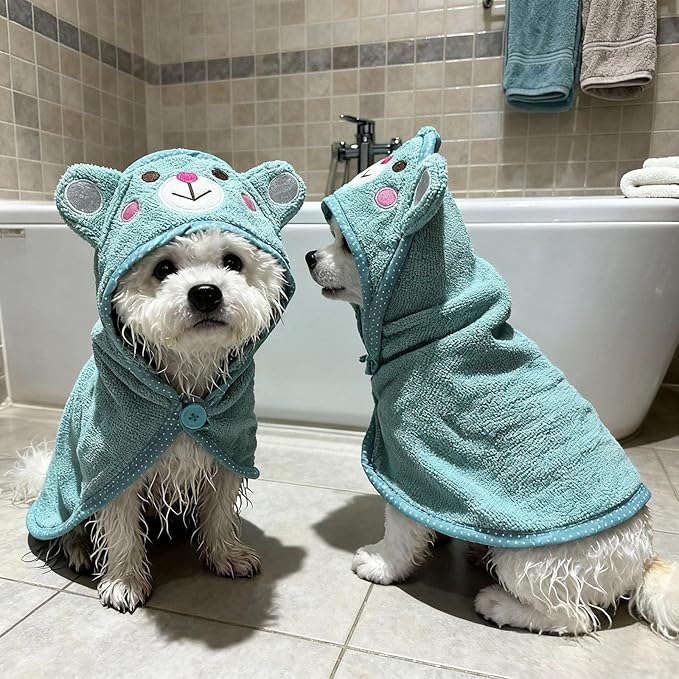 Dog Hooded Bathrobe Towel, Fast Drying Bath Towel Absorbent Warm Blanket Blue M