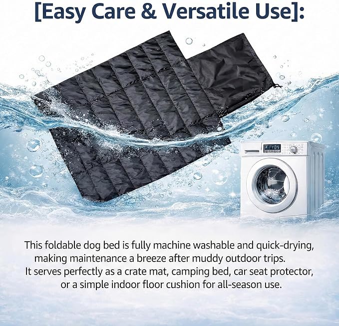 Portable Dog Crate Pad, Water-Resistant Foldable Pet Sleeping Mat, Cool Touch Summer Dog Bed for Outdoor Travel Camping & Indoor Use, Washable Black Kennel Pad (39"x28")(Grey