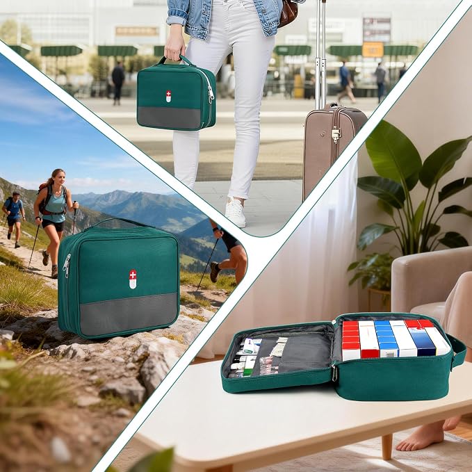 First Aid Bag Empty Medicine Bag Portable Medical Supplies Organizer Bag for Home Traveling Outdoor Hiking Camping Backpacking Cycling (Green)