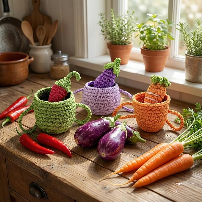 10 Pcs Hamster Costume Set - 3 Mini Party Hats, 4 Backpacks & 3 Vegetable Props | Cute Hand Knitted Pet Clothes Holiday Party Costume Accessories for Small Animals (Hamster, Guinea Pig, Bunny)