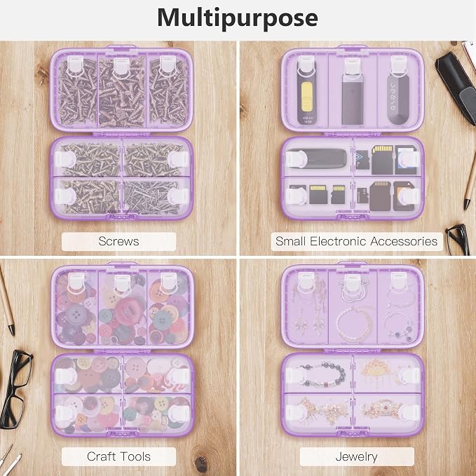 FYY Travel Pill Organizer, Large Weekly Medicine Pill Organizer-Purple | Airtight Moistureproof Medicine Case, Easy to Use, 8 Compartment Pill Box for Vitamins, Fish Oil, Supplements, Mini First Aid