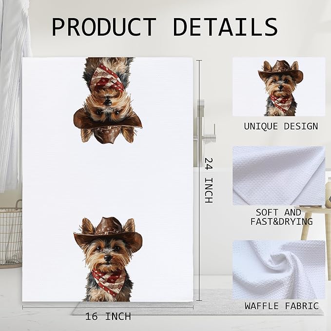 Cabana Bro Yorkshire Terrier Gifts Kitchen Towels, Yorkie Gifts for Women Decorative Hand Towels for Bathroom, Funny Western Cowboy Yorkshire Terrier Dish Tea Towels for Kitchen, 16x24 Inch