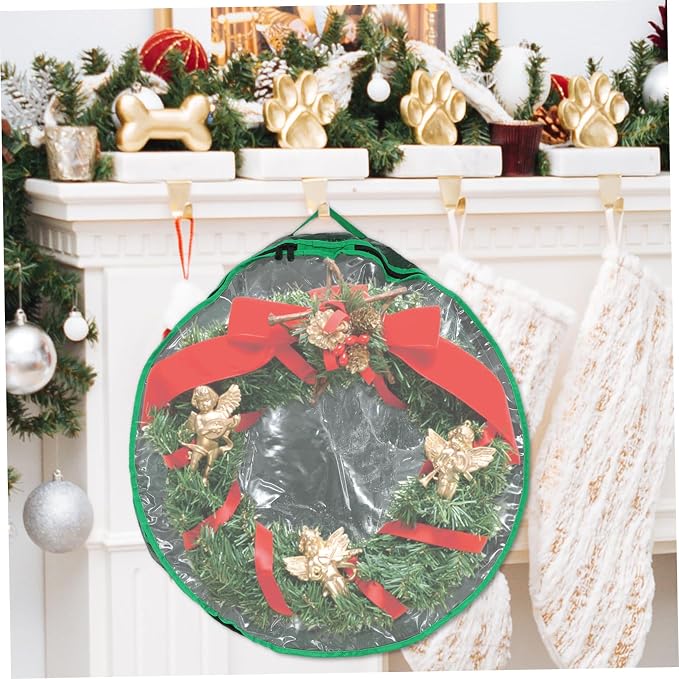 1pc Christmas Wreath Storage Bag Container with Transparent Window for Holiday Decoration and Ornament Organization