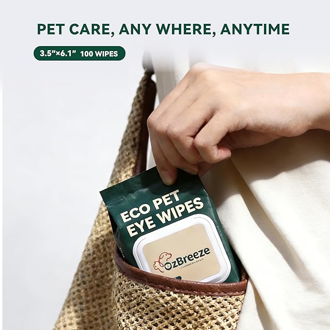 Eye Wipes for Dogs & Cats, Gently Remove Tear Stains, Debris & Discharge, Hypoallergenic Pet Eye Cleaner for Eyes, Wrinkles & Face, Unscented with Natural Coconut Oil & Provitamin B5, 100ct