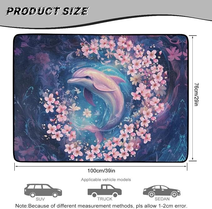 Floral Dolphin Trunk Mat Cargo Covers for Most Cars SUV, Non Slip, Dustproof Cargo Liner Replacement Vehicle Interior Accessories, Easy to Install and Clean, All Weather Used