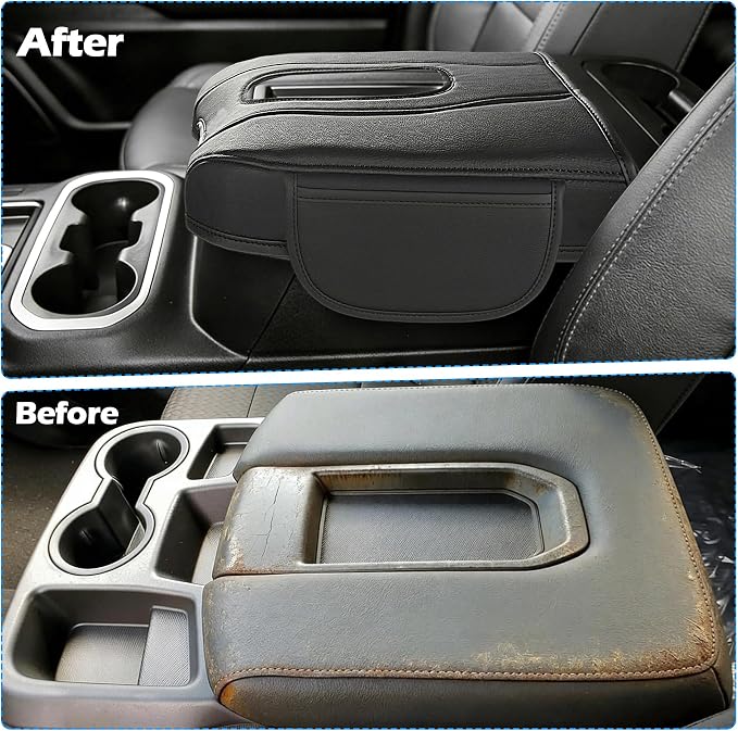 Center Console Cover Compatible with 2019-2025 2026 Chevy Silverado/GMC Sierra Jump Seat Accessories, Middle Console Armrest Lid Leather Protective Cover(ONLY for Split Bench Seat Console)
