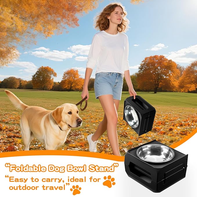 Elevated Dog Bowls for Large Dogs 5 Adjustable Heights 7.5"-15.4", 2 X-Large 10โ Stainless Steel Bowls, Heavy Duty Raised Dog Bowl Stand Foldable Pet Feeder for Dogs Shoulder Height Over 15โ, Black
