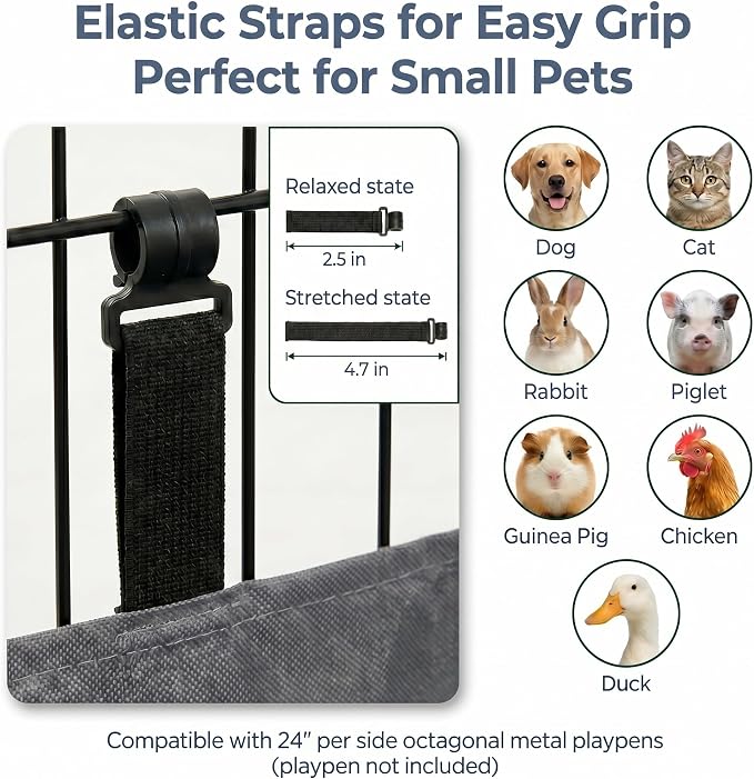 PJYuCien 2-in-1 Octagonal Dog Playpen Bottom Pad for 24" Side Pen, Gray | Dual-function Pad, For Puppy Small Animals, Protects Floors, Easy Clean, 600D Oxford, Snap Hooks