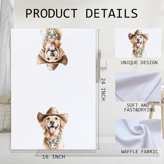 Cabana Bro Golden Retriever Gifts Kitchen Towels, Golden Retriever Gifts for Women Men Decorative Hand Towels for Bathroom, Funny Western Cowboy Goldy Dish Tea Towels for Kitchen, 16x24 Inch