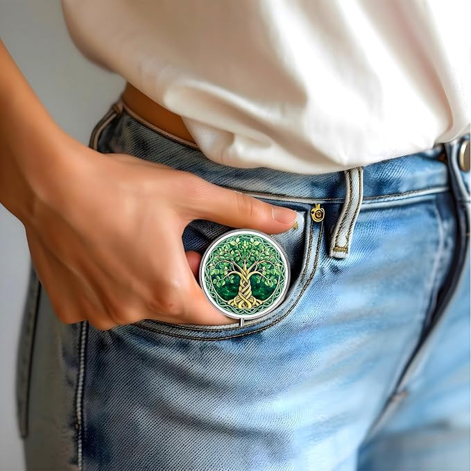 Pill Box-3 Compartment Small Pill Case for Purse & Pocket Mini Metal Pill Holder Travel Pill Container to Hold Supplements Vitamins BPA-Free (Tree of Life)