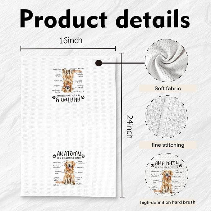 Funny Golden Retriever Kitchen Towels - Gifts for Dog Lovers, Hand Dish Towels for Women Men, Anatomy Tea Towel Room Decor for Kitchen Bathroom