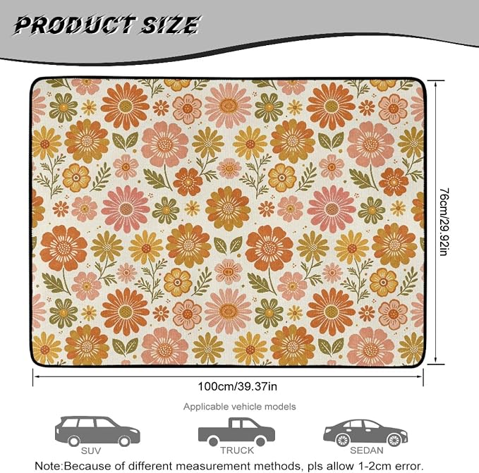 Howilath All Weather Car Trunk Liner Non-Slip Vintage Orange Floral Rear Trunk Mat Durable Polyester Carpet Auto Interior Accessory 29"x39"