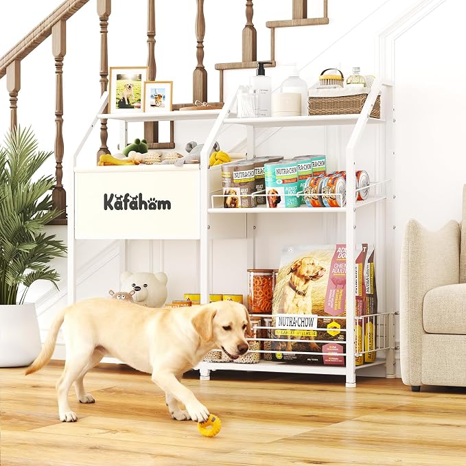 KAFAHOM Dog Toy Basket, Large Dog Toy Bin with Can Dispenser, Pet Toy box with Storage Shelf, Dog Stuff with Collar Leash Holder Rod, Ultimate Pet Furniture & Essentials, Dog Lover Gifts