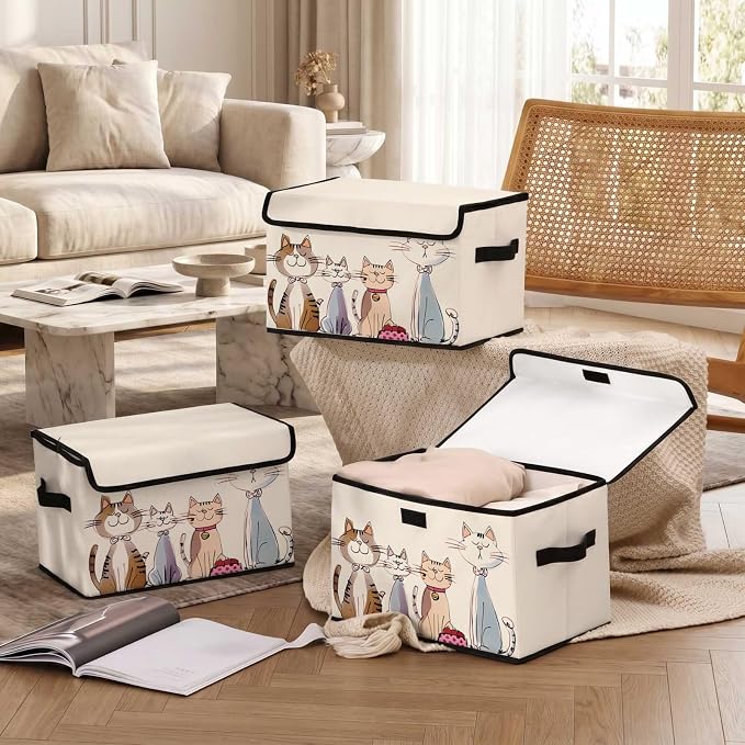 Stackable Clothes Storage Bins with Lids 3 Pack | Closet Organizers, Fabric Box, For Blanket Clothes, Under Bed Storage Containers