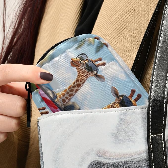 Fustylead 3D Funny Giraffes Driving Car Travel Pill Case Bag with Zipper Weekly Pill Box 8 Compartments 7 Day Personal Pill Case Purse Medicine Case Organizer
