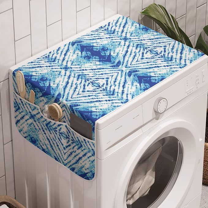 Ambesonne Psychedelic Washing Machine Organizer, Grunge Style Hippie Eastern Like Indonesian Folk Effect Design, Anti-slip Fabric Cover for Washers and Dryers, 47" x 18.5", Pale Blue