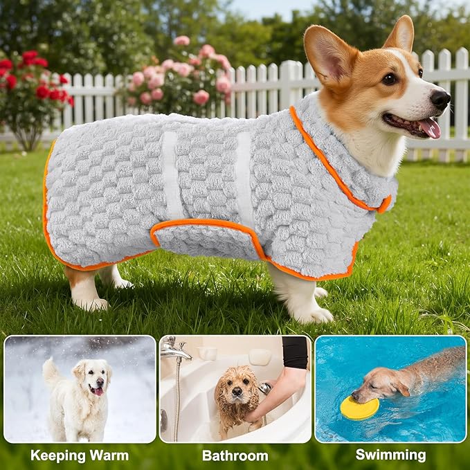 Glittme Dog Bathrobe for Drying Dogs, Super Absorbent Fleece Dog Towel Robe, Adjustable Dry Coat for Large Medium Small Dogs, Warm Pet Drying Vest for After Bath, Swimming, Muddy Walks & Car Travel
