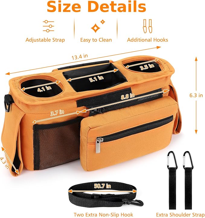 Accmor Universal Stroller Organizer with Insulated Cup Holder Detachable Phone Bag and Shoulder Strap,Stroller Bag Caddy Organizer for Uppababy, Baby Jogger, Britax Strollers