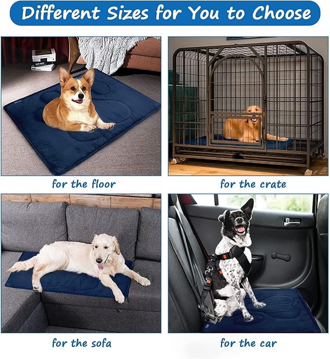 Dog Crate Pad(30"x 48"), Washable Crate Mat with Anti-Slip Bottom | Breathable Crate Bed Kennel Pad for Sleeping ,Dark Colored to Hide Stains Washable Dog Bed Crate Mat, Navy