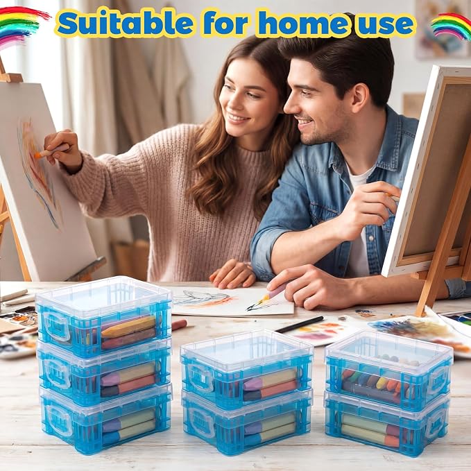 Suzile 50 Pcs Plastic Crayon Box with Lid 4.8 x 3.4 x 1.6, Blue | Small Crayon Storage Containers Bulk, for Office School Classroom, Art Crafts Pen Pencil Organizers, Back to School Supplies