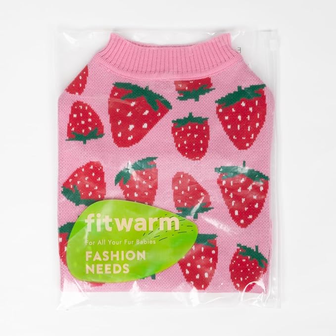 Fitwarm Adorable Strawberry Dog Sweater, Thermal Dog Winter Clothes for Small Dogs Girl, Pet Outfit, Pink, Red, White, Green, XXL