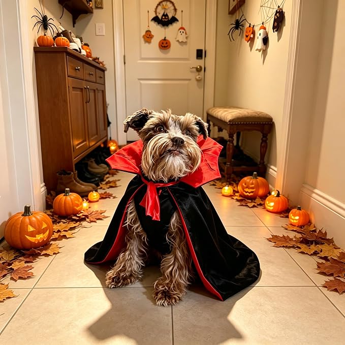 GOYOSWA Cat Halloween Costumes Pet Cat Dog Vampire Cloak Costume Devil Vampire Cloak Cape Halloween Costumes for Cats X-Small Small Dogs Pets