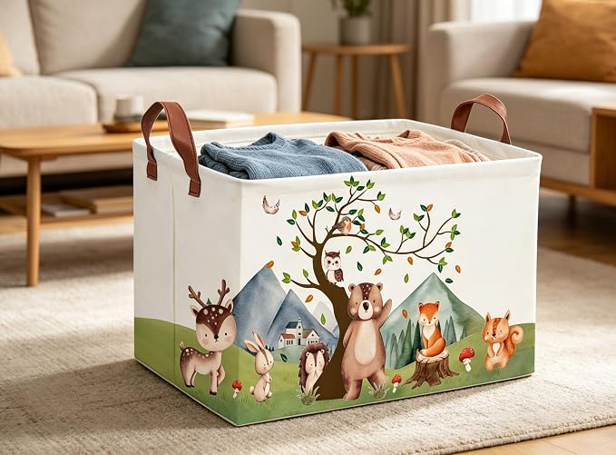 Animal Baskets Cute Storage Bins Rectangular Storage Bin Organizer Book Box ,Animals Room Decor(Mountain animal)