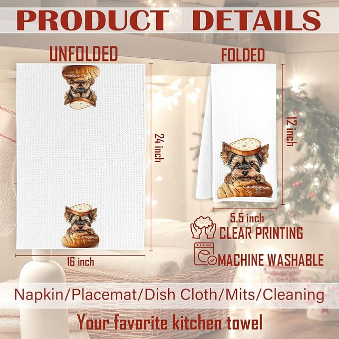 Funny Yorkshire Terrier Kitchen Towels, Gifts for Yorkie Lovers Dish Tea Towels, Cute Baking Chef Yorkie Dog Decorative Hand Towel for Kitchen Bakery, Gifts for Baking Lovers, 16x24 Inch