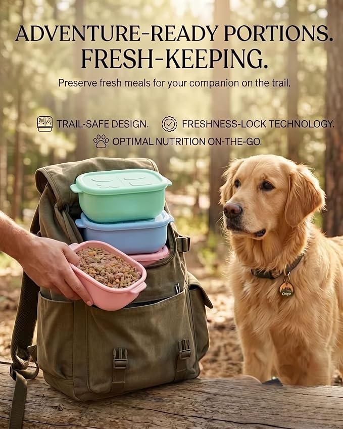 2ME Odor Sealed Silicone Pet Wet Food Containers(3-Pack, 22oz)- Airtight Storage Boxes for Homemade Dog Cat Food & Canned Food Portioning - Freezer Microwave Dishwasher Safe with Stainless Steel Scoop