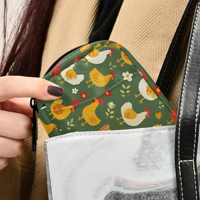 Fustylead Colorful Cute Cartoon Chicken Rooster Hen Travel Pill Case Bag with Zipper Weekly Pill Box 8 Compartments 7 Day Personal Pill Case Purse Medicine Case Organizer