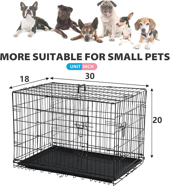 BestPet | Dog Crate | 30" | Black | Foldable Metal Kennel with Double Doors | Secure Slide-Bolt Latches, Leakproof Tray | Portable Dog Cage for Small Breeds | for Travel, Indoor & Outdoor Use