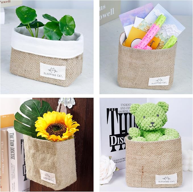 TENEBRALUX Small Cotton and Linen Hanging Storage Basket for Desktop, Ideal for Organizing Keys and Miscellaneous Items. (2)
