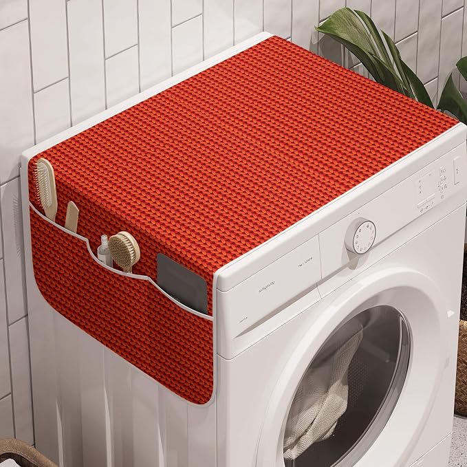 Ambesonne Modern Washing Machine Organizer, Knitting Look Design Repeating Pattern with Warm Orangish Tones Art Print, Anti-slip Fabric Cover for Washers and Dryers, 47" x 18.5", Vermilion and Peach