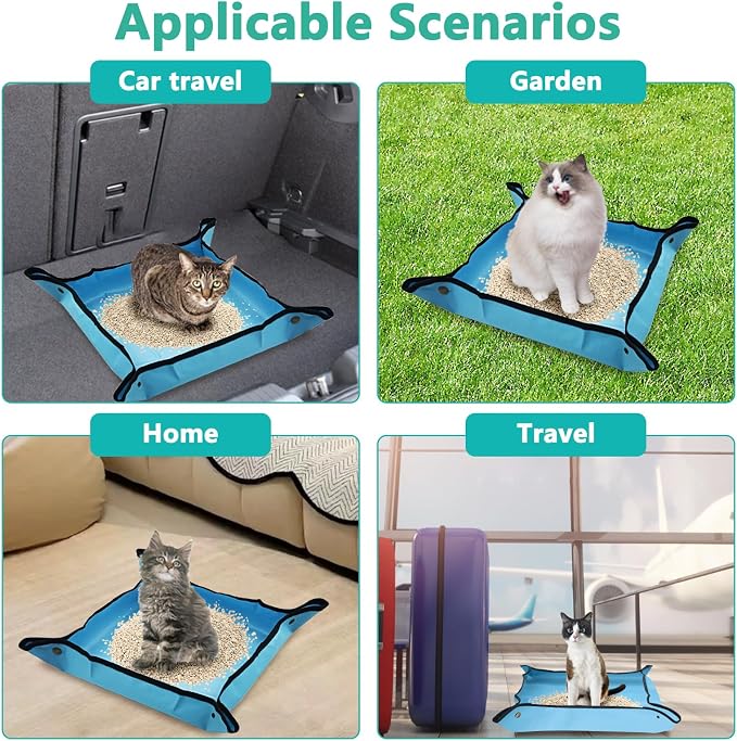 BNOSDM Travel Litter Box for Cats Foldable Litter Boxes Kit Portable Litterbox with Scoop Bowl Waterproof & Non-Stick for Hotels, Outings, Temporary Stays, Car, Plane (Blue)