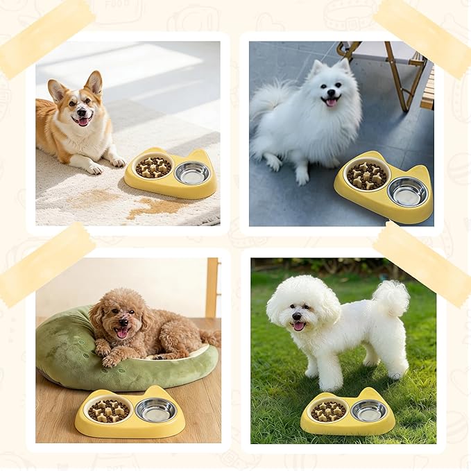 4 in 1 Slow Feeder Dog Bowls, Anti-Choking Dog Bowl Set with Non-Slip Silicone Mat, Slow Feeder Bowl, Stainless Steel Water Bowl, Standard Bowl for Small Medium Dogs Cats Puppies
