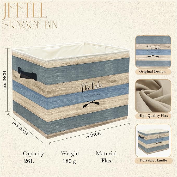 Lake House Storage Bins with Handles, Gifts for Lakes Lovers, the Lake Is My Happy Place Collapsible Laundry Basket Storage Box for Home Bedroom Bathroom Clothes Toys Books