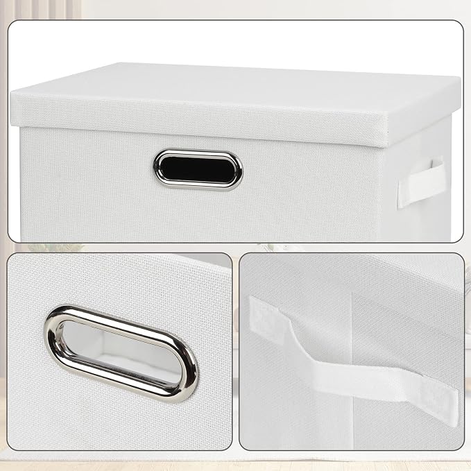 Graciadeco Medium 15" 21 Quart Collapsible Stackable Storage Bins with Lids, 1 Pack White Foldable Fabric Closet Storage Boxes with Lids, 4 Handles Heavy-duty Linen Cube Baskets for Bedroom | 21 Quart 1 Pack White Collapsible Stackable Linen Fabric 4 H...