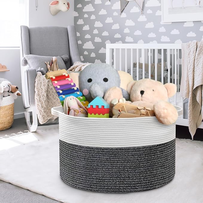 MEGASKET Large Throw Blanket Basket, 22" X 22" X 14" XXXL Blanket Holder for Living Room, Big Wicker Baskets for Storage, Woven Cotton Rope Kids Toy Box, Throw Pillow Holder Organizer Bin