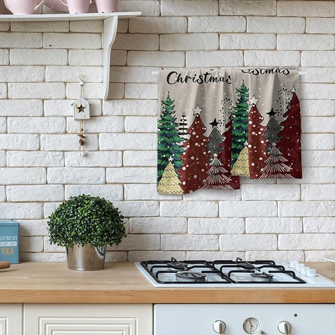 Giwawa Christmas Trees Hand Towels Set of 2 Winter Holiday Bath Towel Soft Kitchen Dish Towels Decorative Bathroom Towels for Guest Gym Spa