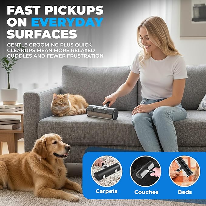 Ultimate Pet Hair Remover Kit โ Pet Hair Removal Glove + Lint Roller Brush + Deep-Removal Tool โ for Sofa, Furniture & Car Seats โ Dog Grooming Gloves for Shedding, Dogs & Cats