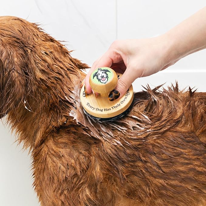 Doggy Style Small Dog Grooming Brush – Bamboo Bath Brush with Soft Silicone Bristles, Pet Scrubber for Shedding, Bathing & Massaging, Eco-Friendly Puppy Grooming Tool