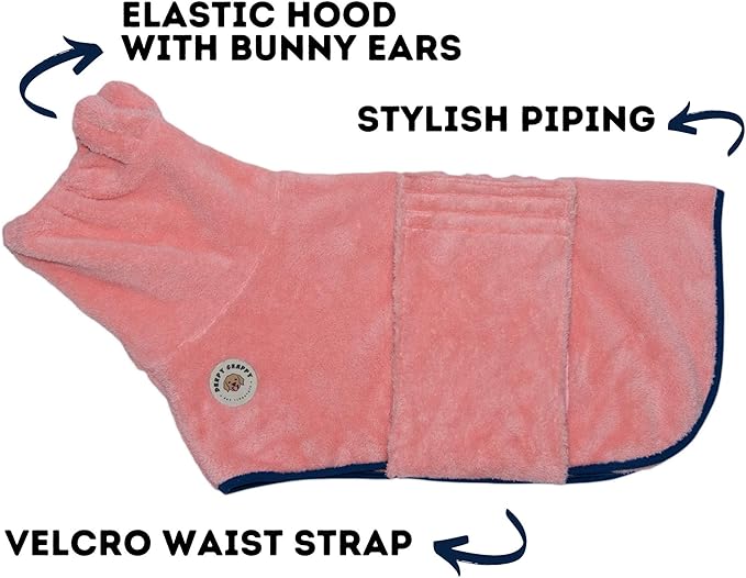 DERPYCHAPPY Premium Dog Towel Robe & Dog Bathrobe for Drying Dogs Made in Korea | Super Absorbent Quick & Adjustable Microfiber Bath Towel for Cats & Puppy Robes After Bath | Soft Warm Coat (Pink,XL)