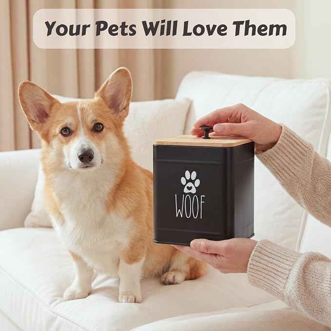 PERFNIQUE Dog Treat Container, Airtight Dog Treat Jar Set of 2, Dog Cookie Jar for kitchen Counter, Pet Treat Container, Dog Treat Canister and Storage, 7.8x6.2 & 7.3x5.5(Black)