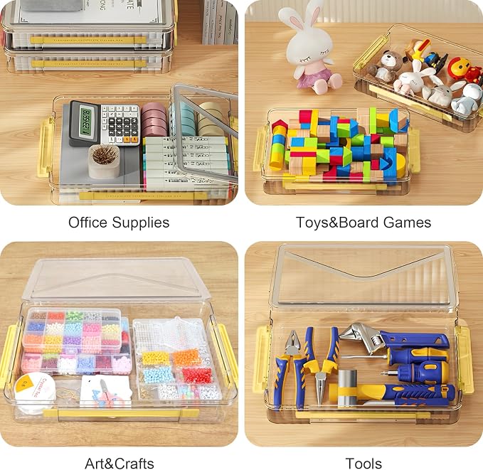 Marte Vanci Plastic Storage Bin with Lid Portable Project Case with Handle Clear Storage Box Transparent File Document Protector Stackable Container for A4 Letter Paper Photo Crafts Scrapbook