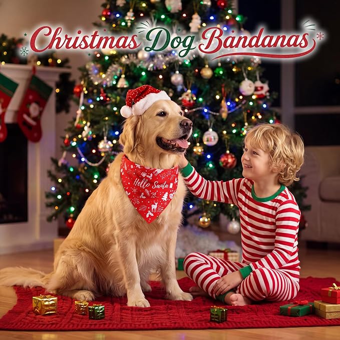 Sanwuta 60 Pcs Christmas Dog Bandanas Bulk Xmas Pet Bib Scarf, Santa Large | Adjustable Dog Bandanas, Triangle Scarf Holiday Pet Costume, Fits Small to Large Pet