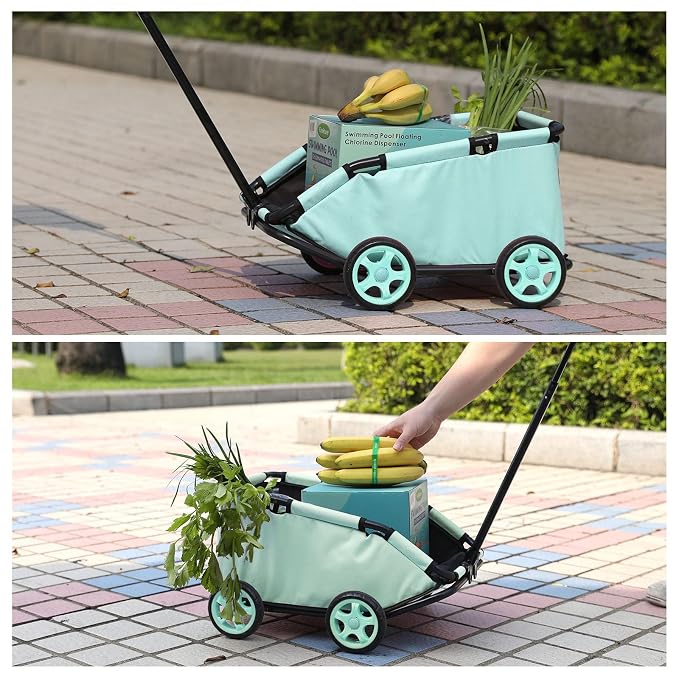Mini Dog Strollers for Mini Pets, Foldable Multifunctional Shopping Carts with Extendable Pull Handle, Doggie Wagon Built-in Cushion and Safety Rope with Storage Bag (Tealblue)