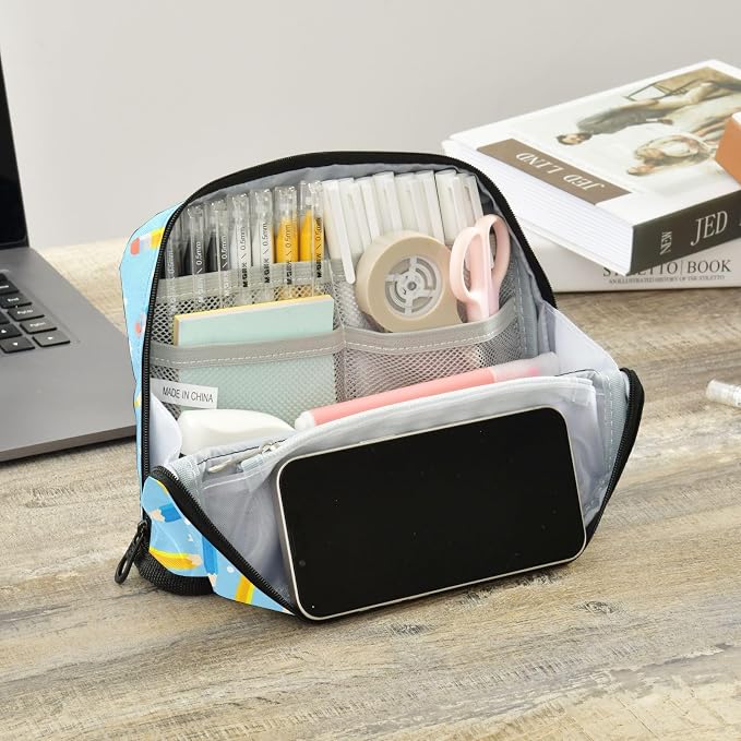 Aslsiy Large Capacity Pencil Case Colorful Pen (4) Pencil Pouch for Boys Girls Portable Pen Bag Organizer Standing Makeup Bag for School Office Supplies