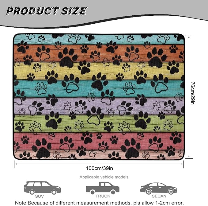 Paw Print Car Trunk Mat for Dogs 29" x 39", Wooden Grain Non Slip Cargo Liner for Cars Trucks, All Weather Washable Durable Pet Friendly Rear Protection Mats