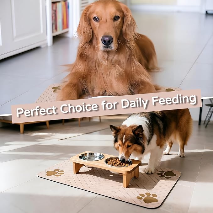 Pet Feeding Mat-Absorbent Dog Feeding Mat for Food and Water Bowl,No Stains Pet Placemat,Quick Drying Water Dispenser Mat for Dog and Cat,Easy to Clean Dog Accessories(L,Brown)