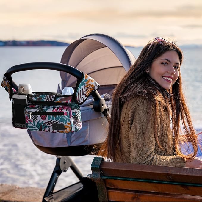 Momcozy Universal Stroller Organizer with Insulated Cup Holder | Detachable Phone Bag and Shoulder Strap, Fits for Uppababy, Baby Jogger, Britax, BOB, Umbrella, and Pet Strollers